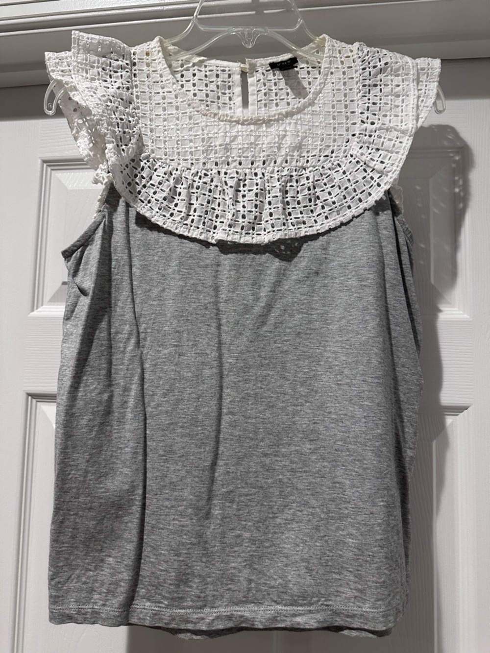J. Crew Gray Tank with White Eyelet Collar